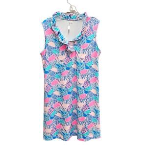 Lulu B UPF 50+ Sleeveless Ruffled V-Neck Dress in Vibrant Jellyfish Print Size L